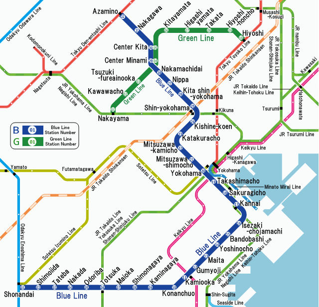Mapa del metro de Yokohama Gran resolucion