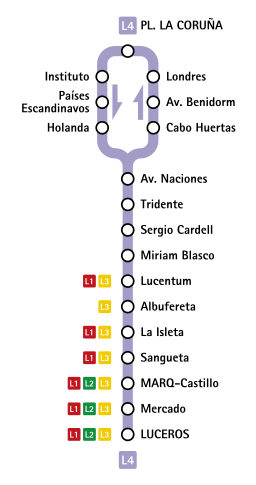 TRAM : Mapa metro de Alicante, España