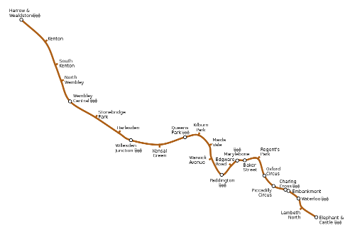 Mapa de Bakerloo line, metro de Londres