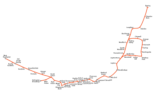 Mapa de Central Line, metro de Londres