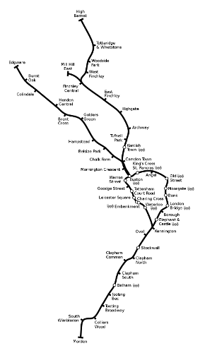 Mapa de Northern Line, metro de Londres