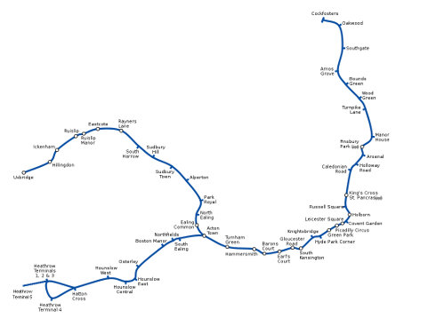 Map of Piccadilly Line, London Underground 